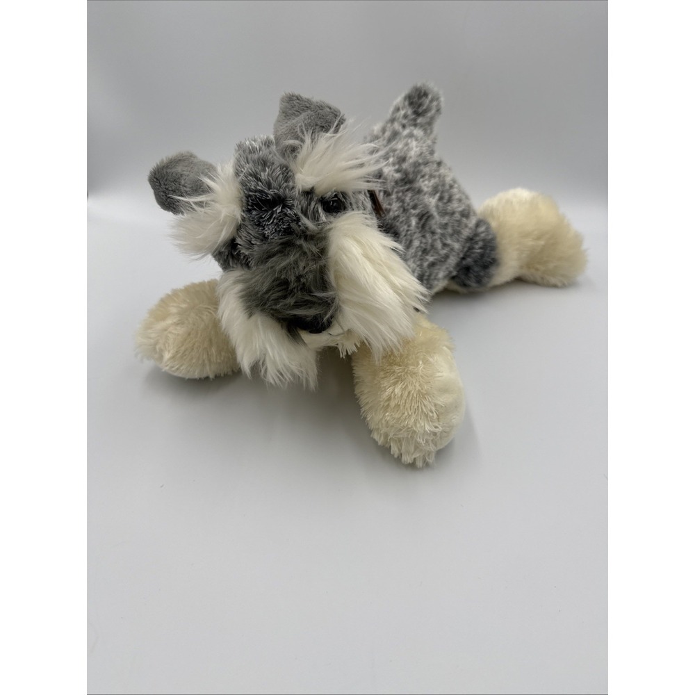 Aurora Mini Flopsie Schnauzer Dog Plush Stuffed Animal Gray Ivory Beanbag 12"